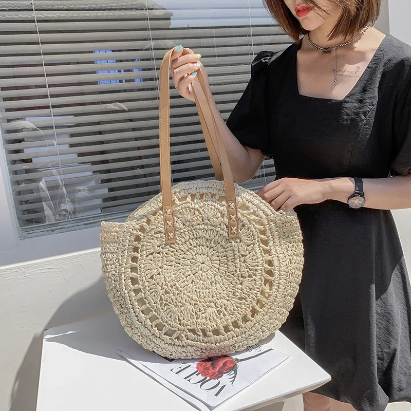 Bolsa de Ombro Boêmia Bege Hollow